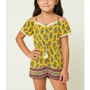 Speechless Kids Girls Yellow Romper XL Floral Cold Shoulder Tassel Drawstring